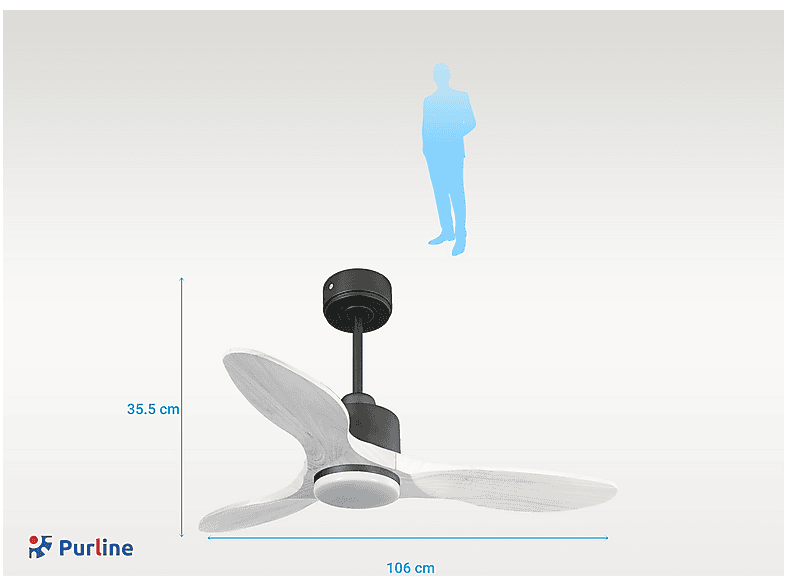 Ventilador de techo - Purline LimaD106C03LED65259, 18 W, 6 velocidades, Negro