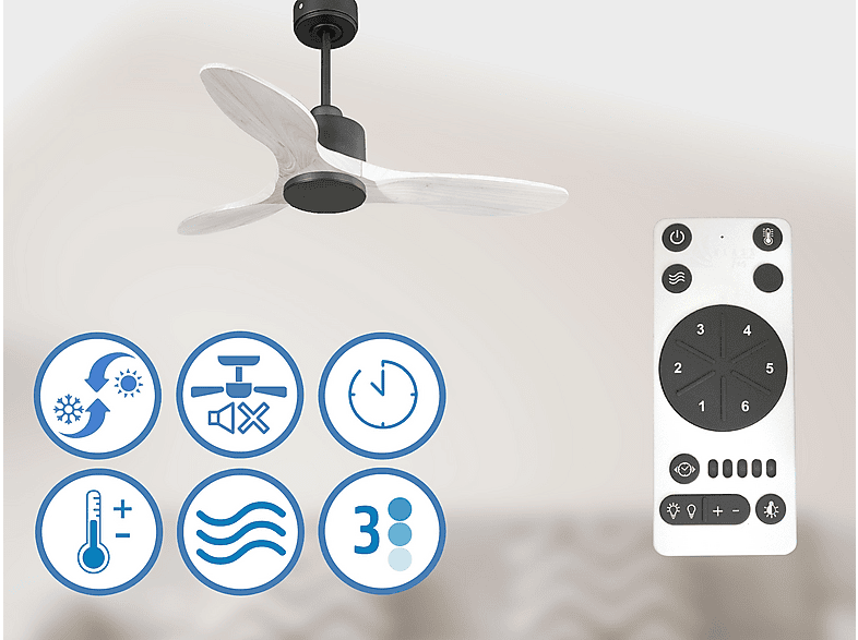 Ventilador de techo - Purline LimaD106C0365193, 6 velocidades, Negro