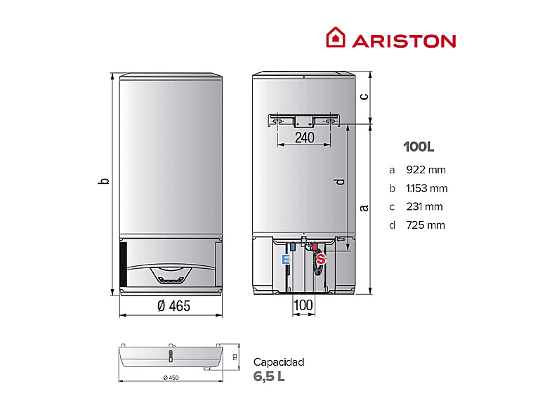 Termo Híbrido - Ariston LYDOS HYBRID WIFI 100L + BANDEJA CONDENSADOS, Gris