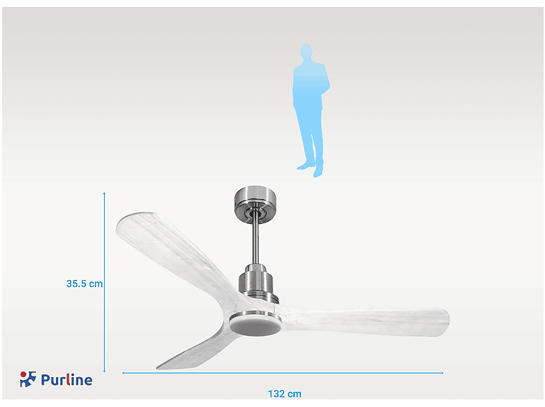 Ventilador de techo - Purline NusaD132C04LED64549, 18 W, 6 velocidades, Plata