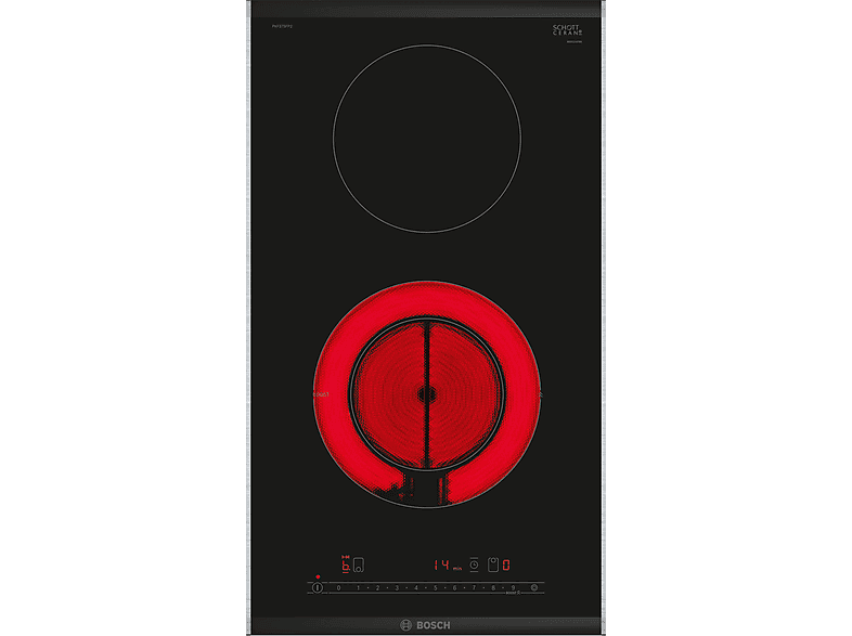 Placa de vitrocerámica - Bosch PKF375FP2E, 2 zonas, 306 mm, Negro