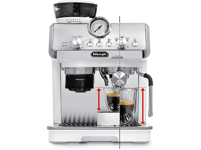 Cafetera espresso - Delonghi LA SPECIALISTA ARTE EC9155.W, 15 bar, 1300 W, 2 tazas, Blanco