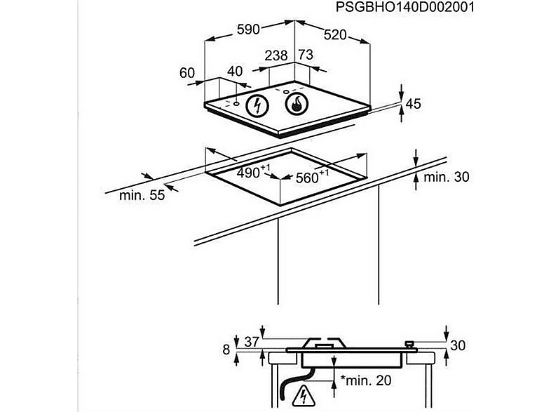 Placa de gas - Electrolux EGS6436WW, 4 zonas, 595 mm, Inox