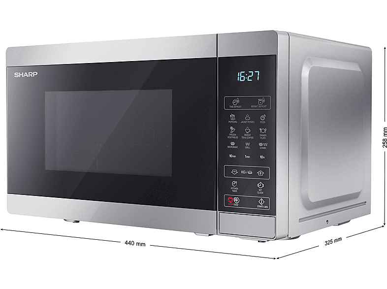 Microondas libre instalación - Sharp YC-MG02ES, 800 W, 11 potencia, 20 l, Inox