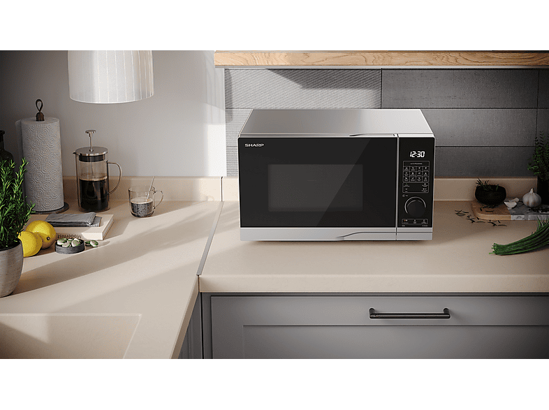 Microondas libre instalación - Sharp YC-PG254AE-S, 900 W, 10 potencia, 25 l, Inox