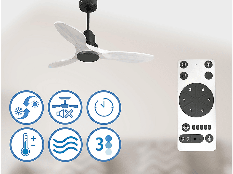Ventilador de techo - Purline LimaD106C0464568, 6 velocidades, Negro