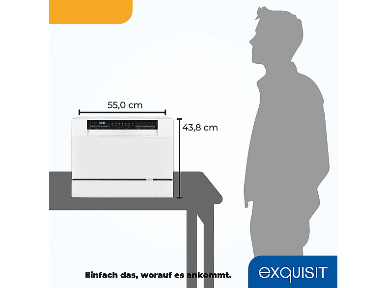 Lavavajillas compacto - Exquisit GSP206-030D, 6 servicios, 7 programas, 55 cm, Blanco