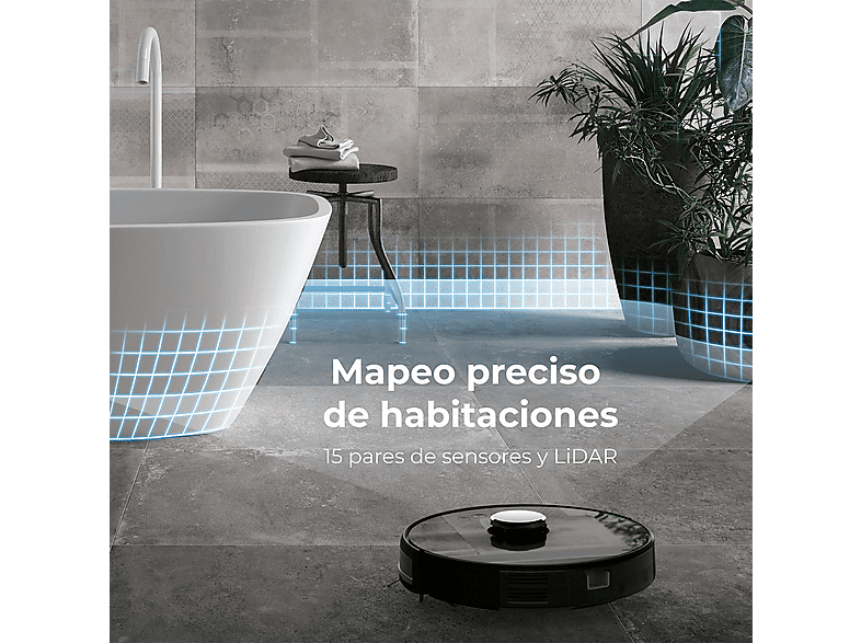 Robot aspirador - Aeno RC3S, 14,8 V, Potencia de succión 2500 kPa, Depósito 0,6 l, Autonomía 130 Min., Negro