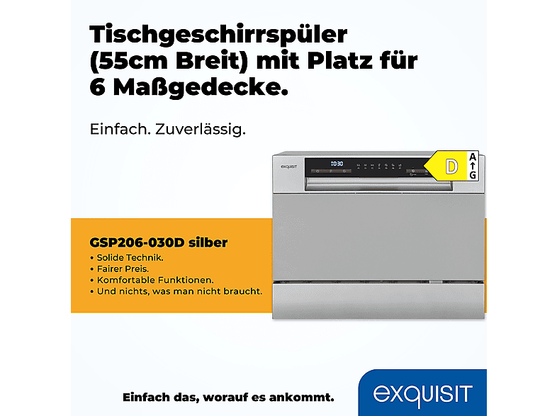 Lavavajillas compacto - Exquisit GSP206-030D, 7 programas, 55 cm, Silver