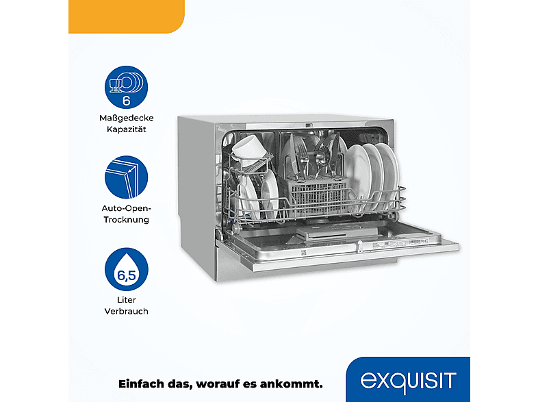 Lavavajillas compacto - Exquisit GSP206-030D, 7 programas, 55 cm, Silver
