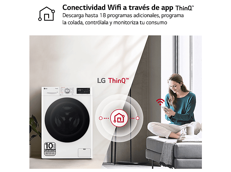 Lavadora carga frontal - LG F4WR5509A1W, 9 kg, 1400 rpm, Blanco