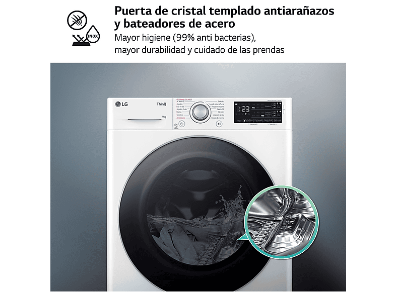 Lavadora carga frontal - LG F4WR5509A1W, 9 kg, 1400 rpm, Blanco