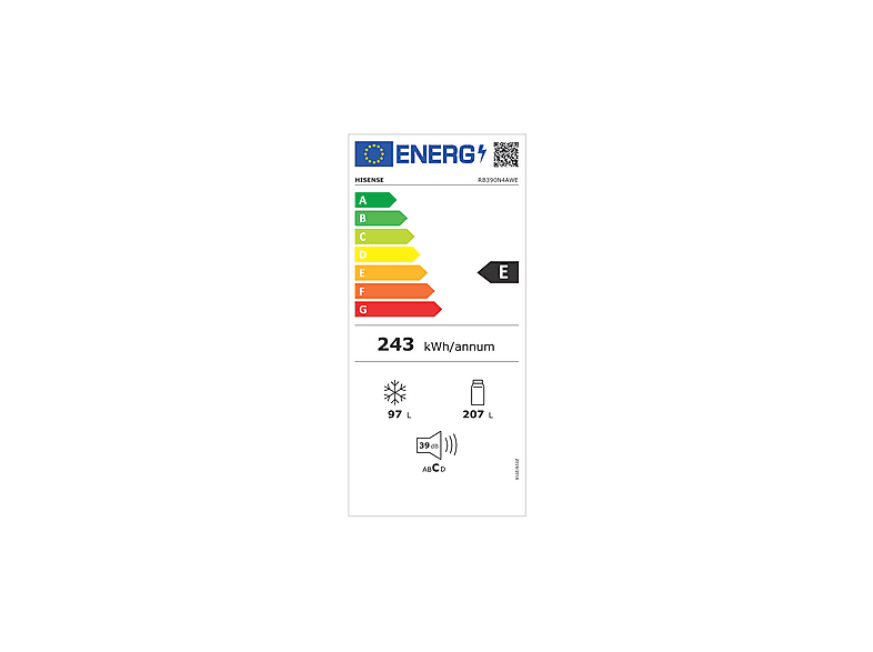 Frigorífico combi - Hisense RB390N4AWE, No Frost, Altura 186 cm, Capacidad 304 l, Blanco