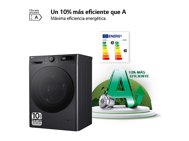 Lavadora secadora - LG F4DR6009AGM, 9 kg + 6 kg, Inox grafito