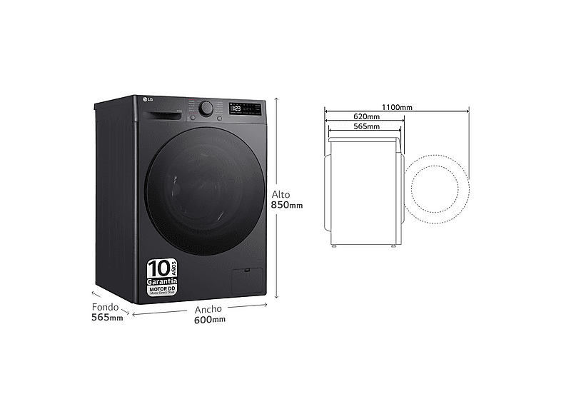 Lavadora secadora - LG F4DR6009AGM, 9 kg + 6 kg, Inox grafito