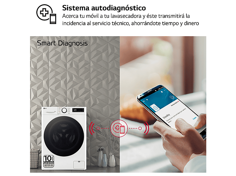 Lavadora secadora - LG F4DR6009A1W, 9 kg + 6 kg, Blanco