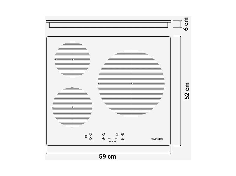 Placa de inducción - Universalblue MEISSA, 3 Fuegos zonas, 59 cm, Blanco