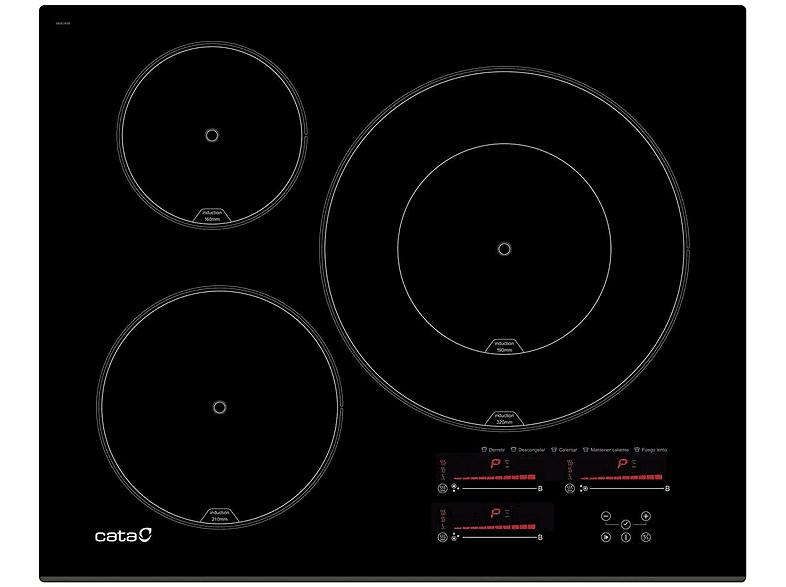 Placa de inducción - Cata Induccion Cata IINSB 6032 BK, 3 Fuegos zonas, 63 cm, Negro