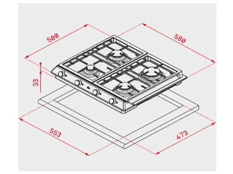 Placa de gas - Teka EX 60.1 3G AI AL DR CI NAT, 3 zonas, Gas natural, 60 cm, Acero inoxidable