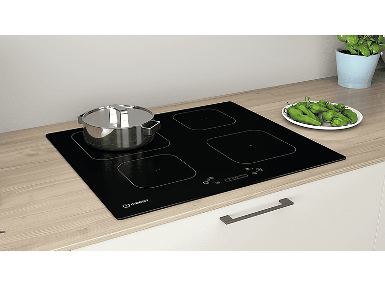 Placa de inducción - Indesit 8050147589847, 4 zonas, 590 mm, Negro