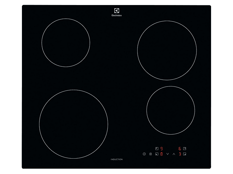 Placa de inducción - Electrolux 307936330, 4 zonas, 590 mm, Negro