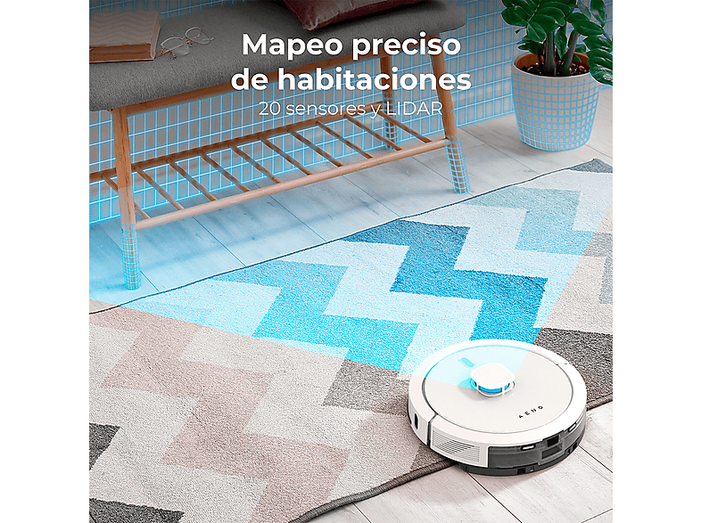 Robot aspirador - Aeno RC4S, 14,4 V, Depósito 0,3 l, Autonomía 250 Min., Blanco