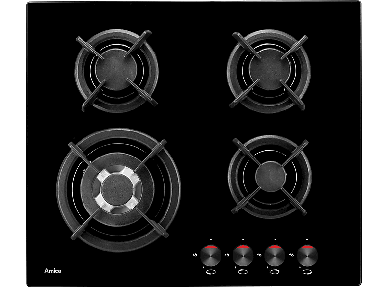 Placa de gas - Amica 1106132, 4 zonas, 60 cm, Negro