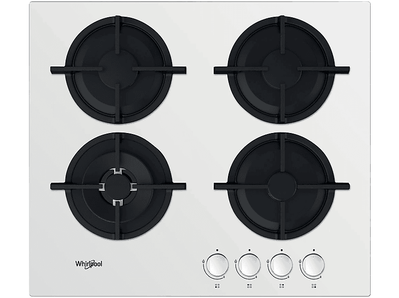 Placa de gas - Whirlpool 307936433, 4 zonas, 590 mm, Negro, Blanco