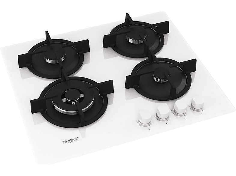 Placa de gas - Whirlpool 307936433, 4 zonas, 590 mm, Negro, Blanco