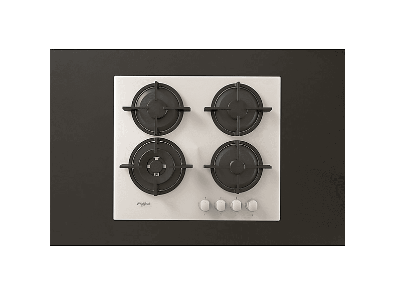 Placa de gas - Whirlpool 307936433, 4 zonas, 590 mm, Negro, Blanco