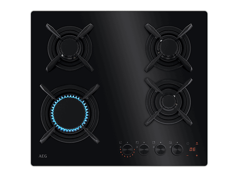 Placa de gas - AEG HKB64453NB, 4 zone(s) zonas, NG + LPG (Propane/Butane), 5,20 cm, Negro