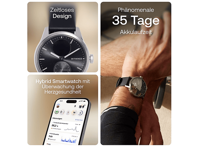 Smartwatch - Withings 56835, Acero inoxidable, Negro / Plateado