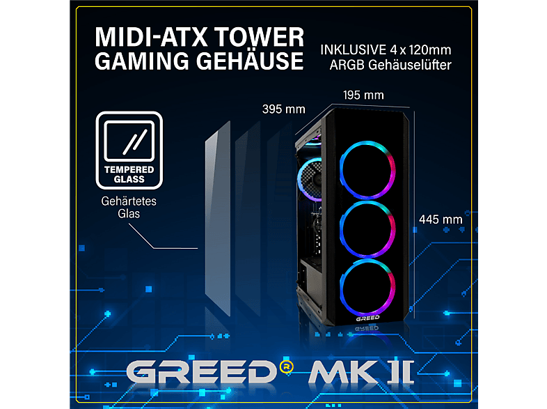 PC Gaming - Greed MK2 Intel | Gaming Ordenador / Computer, Intel Core i7-12700F, 16 GB RAM, 1000 GB SSD, GeForce RTX™ 5060 Ti, Windows 11 Pro, Negro