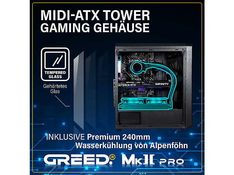 PC Gaming - Greed MK2 Pro Intel | Gaming Ordenador / Computer, Core™ i7-12700F, 32 GB RAM, 1 TB SSD, GeForce RTX™ 5070, Windows 11 Pro, Negro