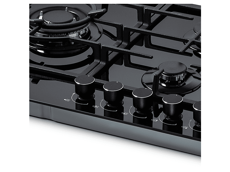 Placa de gas - Klarstein Ignito Chef Edition, 5 zonas, 90 cm, Negro