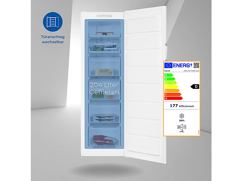 Congelador vertical - Exquisit GS271-NF-H-040D Blanco, 204 l, 1705 mm