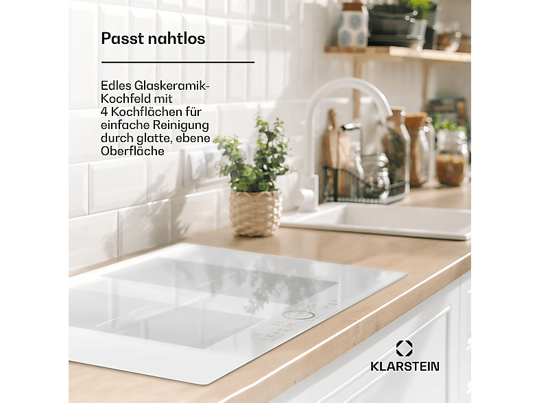Placa de inducción - Klarstein Delicatessa 77 Flex, 4 zonas, 77 cm, Blanco