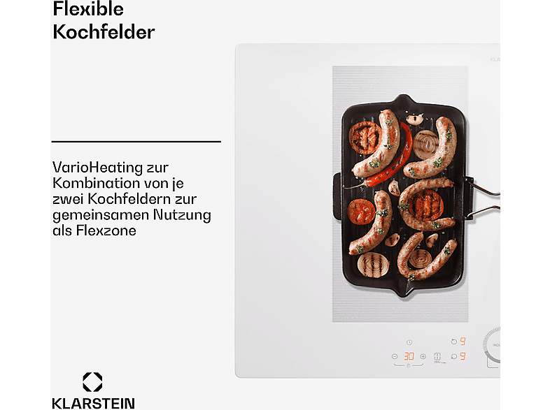 Placa de inducción - Klarstein Delicatessa 77 Flex, 4 zonas, 77 cm, Blanco