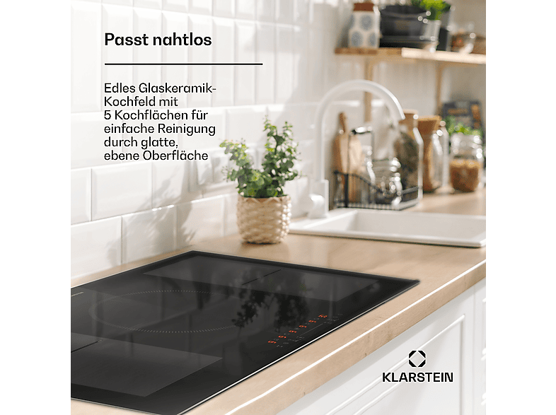 Placa de inducción - Klarstein Delicatessa 90 Hybrid Prime, 5 zonas, 90 cm, Negro
