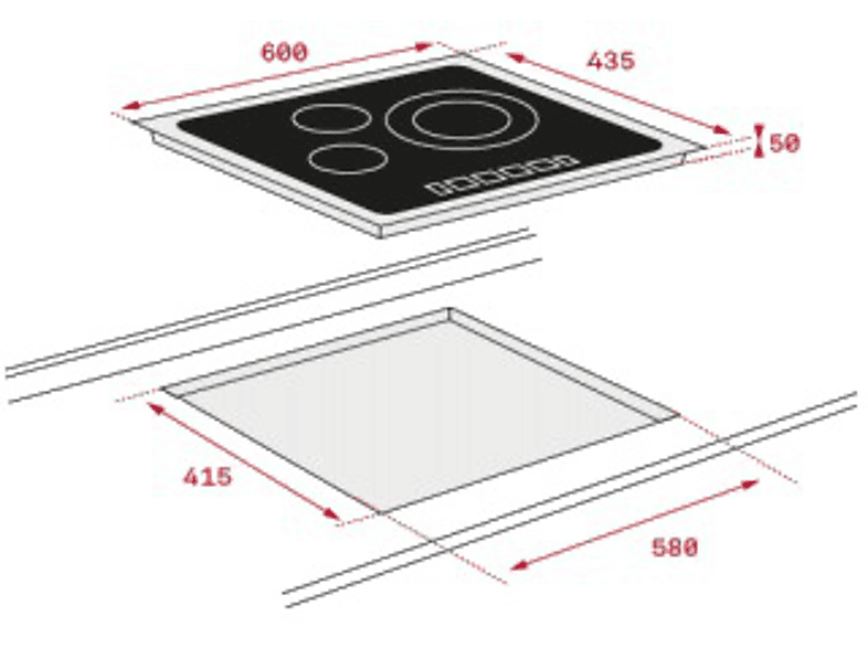 Placa vitrocerámica - Teka TR5300, 3 zonas, Zona grande 23 cm, Touch Control, 60 cm, Negro