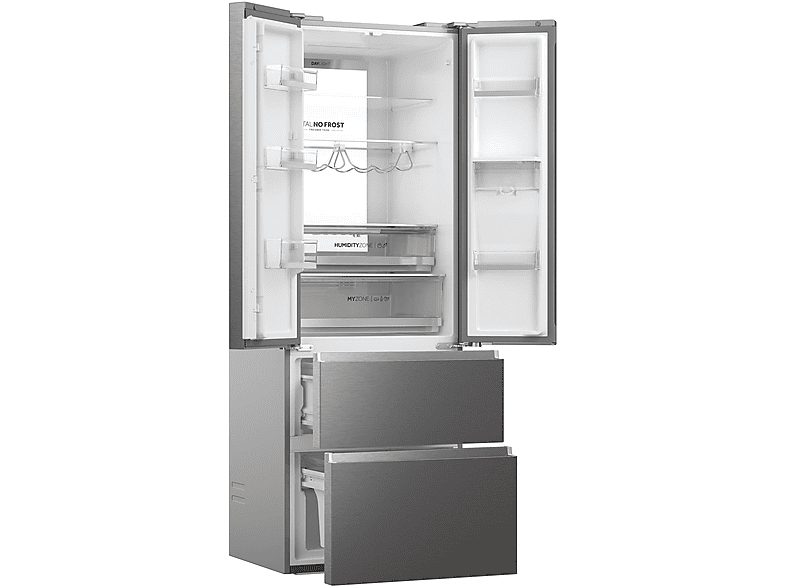 Frigorífico americano - Haier HFW7720EWMP, No Frost, Dinámico (con ventilador), Altura 2006 mm, Capacidad 477 l, Plata