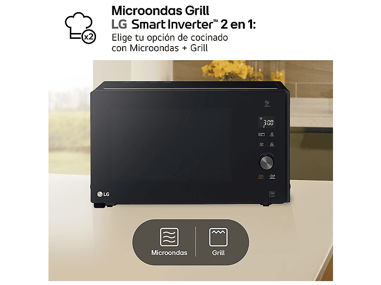 Microondas con grill - LG MH7265DPS, 1000 W, 5 niveles, Inverter, 32 l, Negro