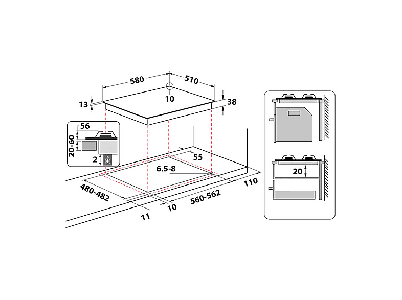 Placa de gas - Hotpoint PPH 60G DF/IX, 4 zona(s) zonas, Metano, 58 cm, Acero inoxidable