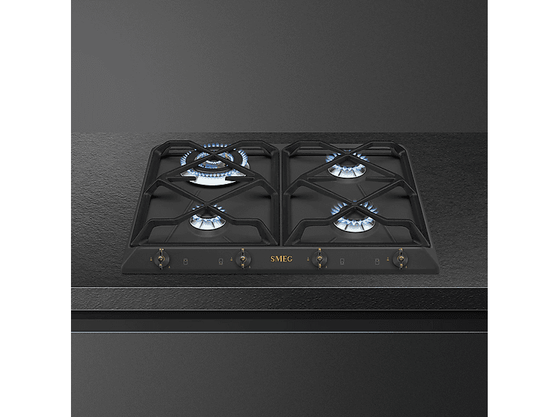 Placa de gas - Smeg 8017709233341, 4 zonas, Gas Natural, Gas Butano, Gas Propano, 59,5 cm, Inox