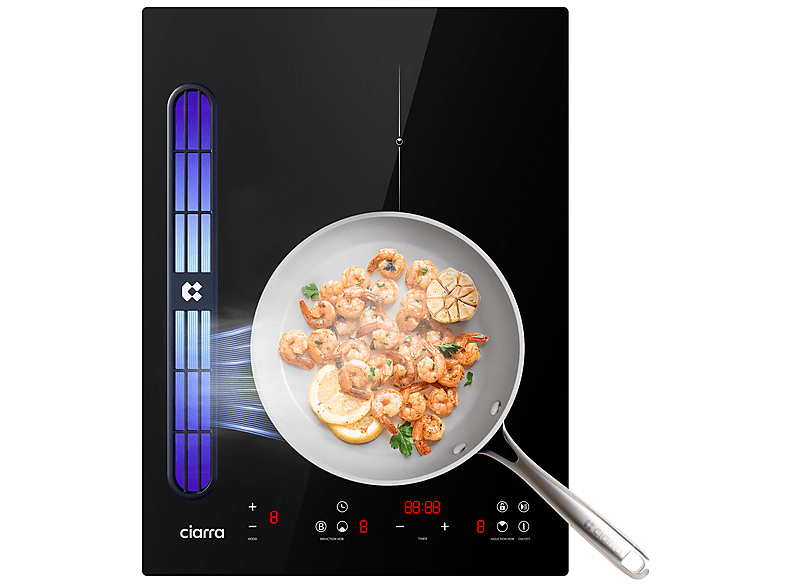 Placa de inducción - Ciarra CBBEH392B, 2 zonas, 520 mm, Negro