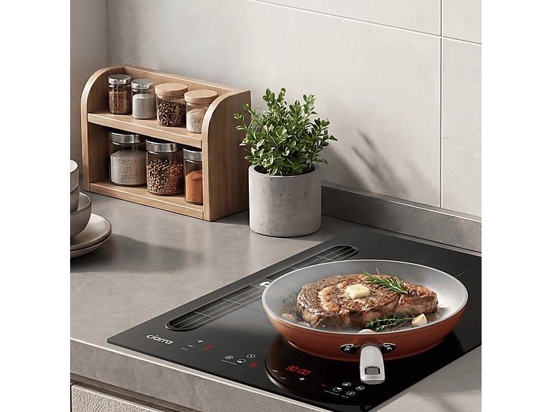 Placa de inducción - Ciarra CBBEH392B, 2 zonas, 520 mm, Negro