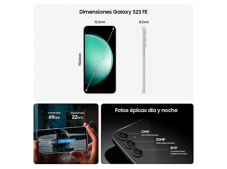 Smartphone - Samsung Galaxy S23 FE 5G Duos, Graphite, Móvil Android, 256 GB, 8 GB RAM, 6,4 " 1080 x 2340 Pixeles, Exynos 2200, 4,500 mAh