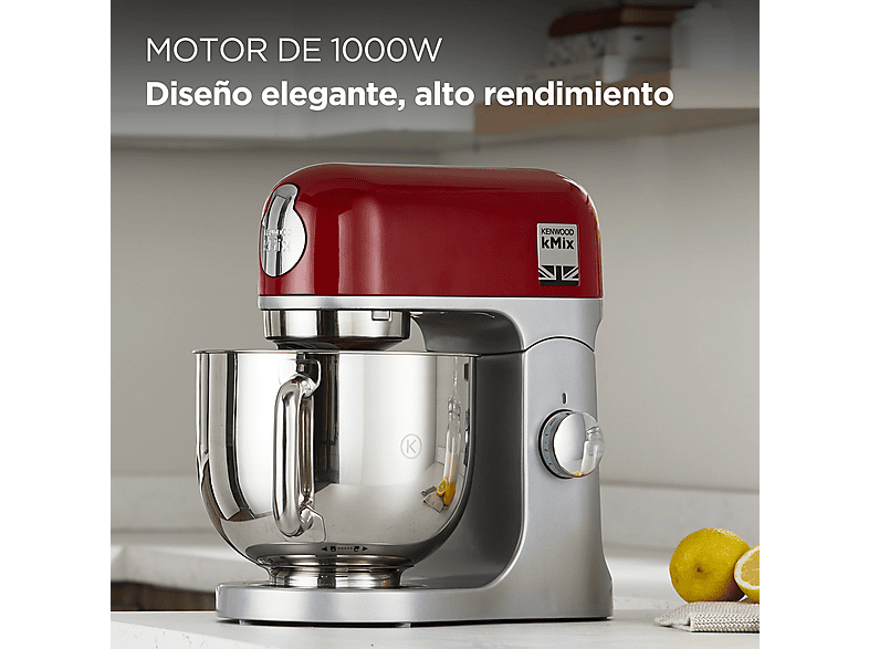 Robot de cocina - Kenwood kMix KMX750RD, Amasadora de repostería, 1000 W Bol de 5 l, 6 Velocidades, Rojo