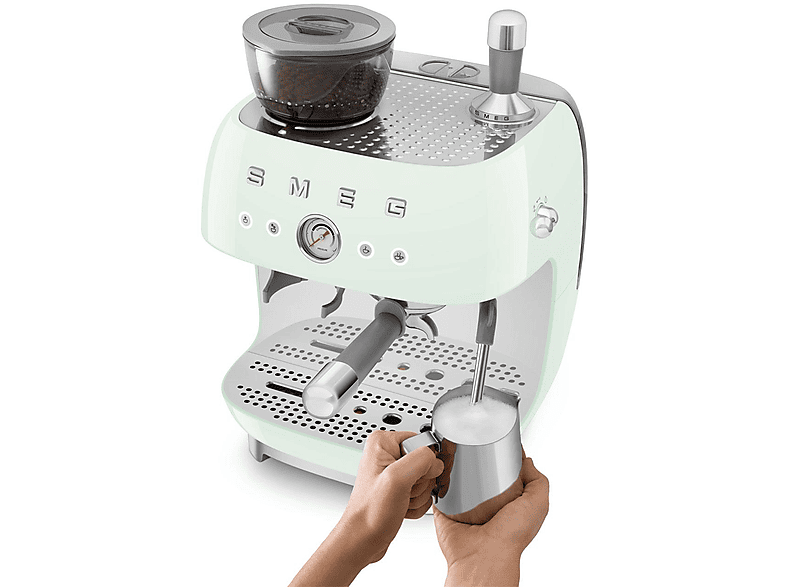 Cafetera express - Smeg EGF03PGEU VERDE, 15 bar, 1650 W, 2 tazas, Inox
