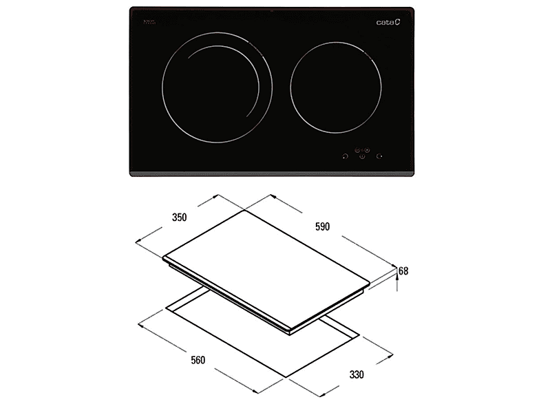 Placa de inducción - Cata IB 2 PLUS BK, 2 zone(s) zonas, 590 mm, Negro